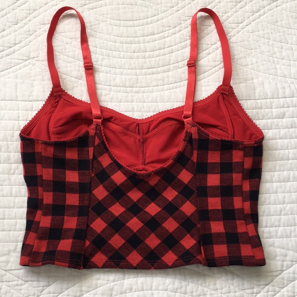 Free People Bustier Plaid Crop Top Black Red XS - Picture 3 of 12